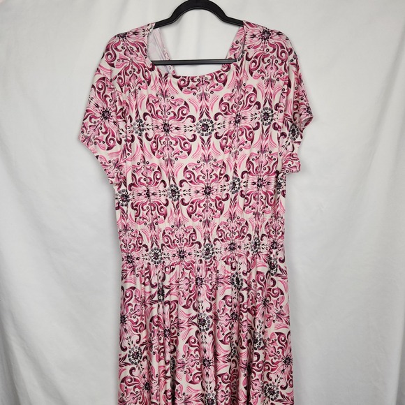 Koh Koh‎ Maxi Dress 4X Pink Floral V-Neck Short Sleeve Flowy Long Soft Stretch - Picture 7 of 8